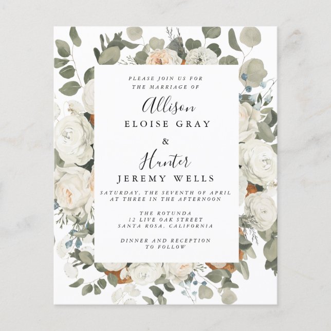 White Floral Wedding Invitation (Front)