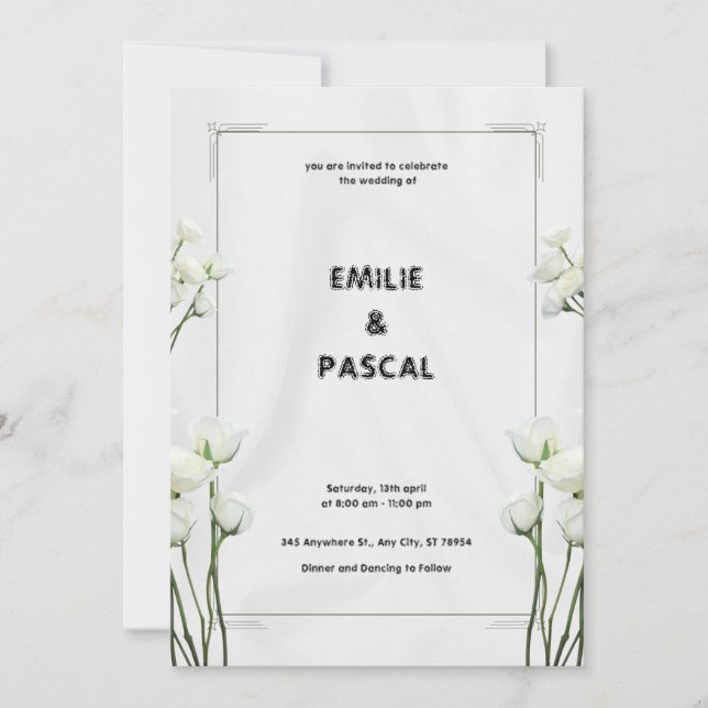 White Floral Wedding Invitation Card (Front)