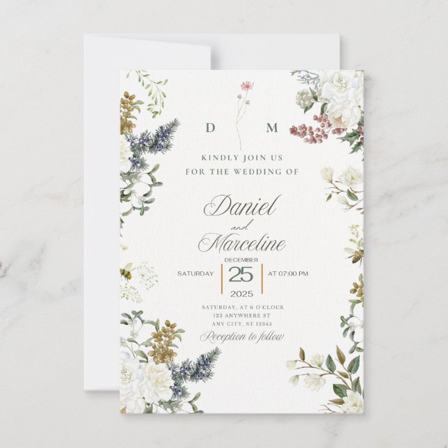 White Floral Wedding Invitation – Save the Date  (Front)