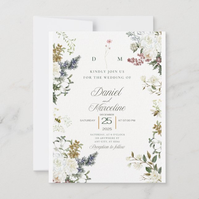 White Floral Wedding Invitation – save the date (Front)