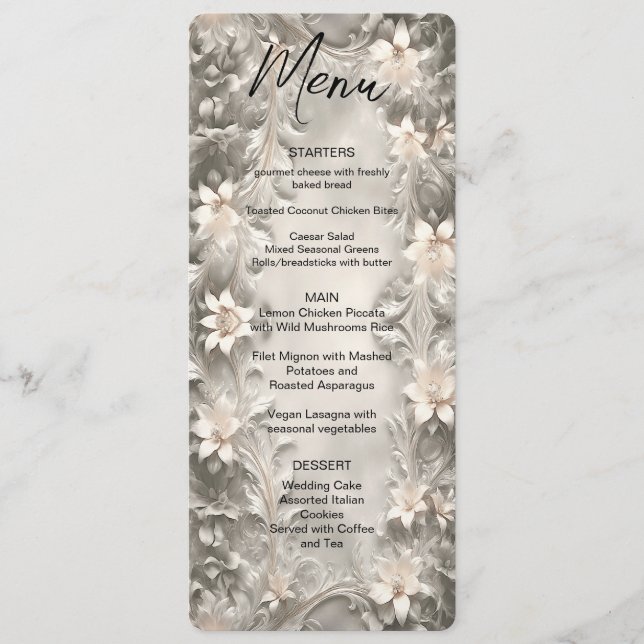 White Floral Wedding Menu (Front)