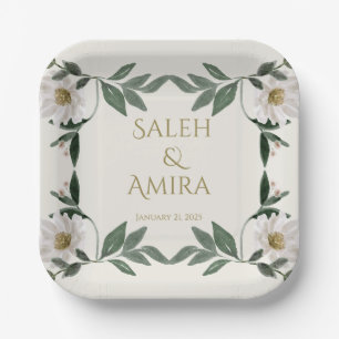 White Floral Wedding  Paper Plate
