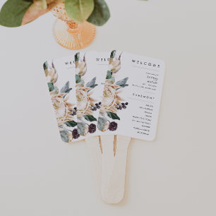 White Floral Wedding Program Hand Fan