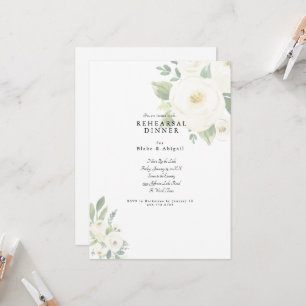 White Floral Wedding Rehearsal Dinner  Invitation