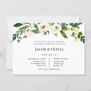 White Floral Wedding Rehearsal Dinner invite