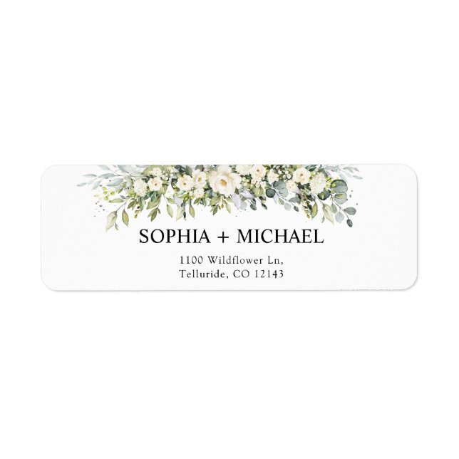 White Floral Wedding Return Address Label (Front)