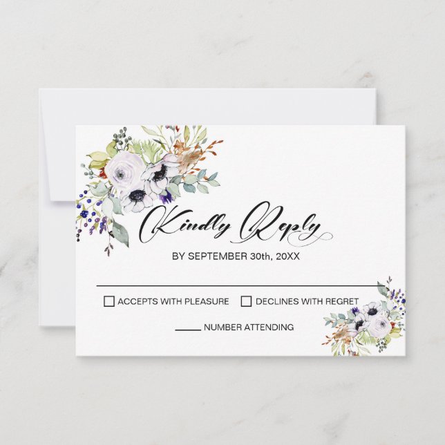 White Floral Wedding RSVP (Front)