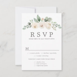 White Floral Wedding RSVP Card, Meal Options Card