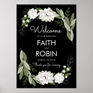 White Floral Wedding Sprigs Welcome Poster