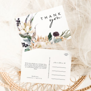White Floral Wedding Thank You Postcard