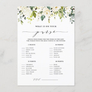 White Floral What's in Your Purse Shower Game Enclosure Card