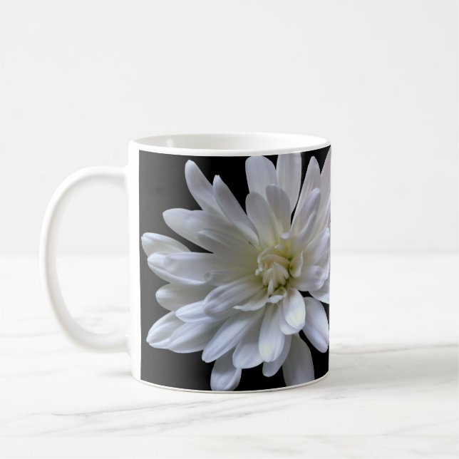 White floral white daisy white mum white flower coffee mug (Left)