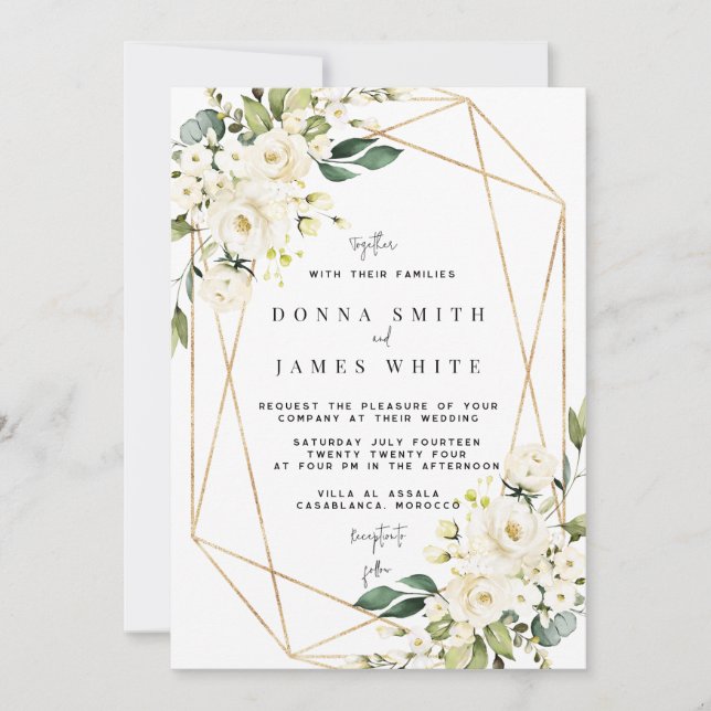 White Floral | White Hydrangea Invitation (Front)