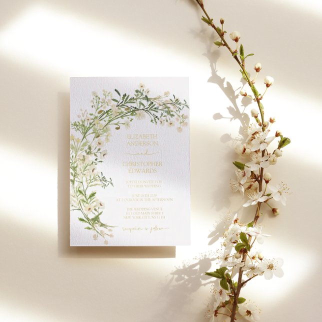 White Floral Wildflowers Botanical Wedding Gold (Creator Uploaded)