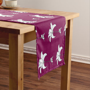  White Floral Wine  Short Table Runner