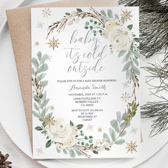 White Floral Winter Baby Shower Invitation (Creator Uploaded)