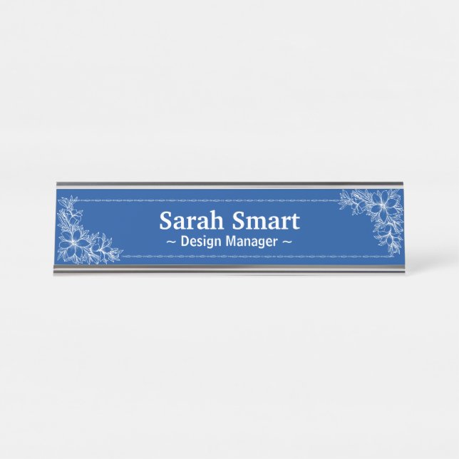 White Floral with frame Desk Name Plate (Front)