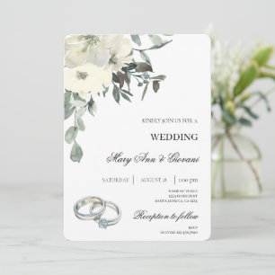 White Floral with gold ring Wedding Invitation