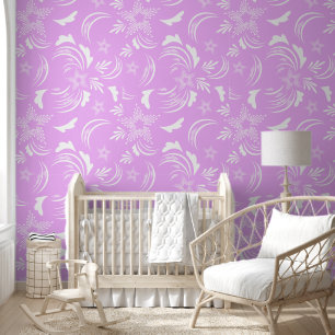 White Floral with Light Pink Purple Background Wallpaper