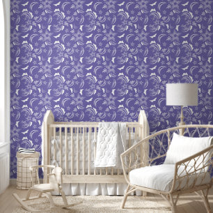 White Floral with Periwinkle Background Wallpaper