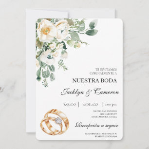White Floral with ring Spanish Wedding Invitation