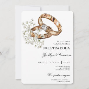 White Floral with ring Spanish Wedding Invitation