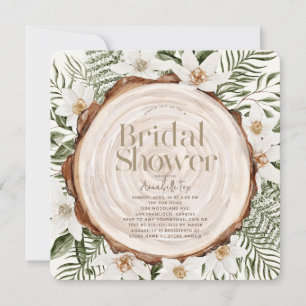 White Floral Wood Stump Bridal Shower Invitation