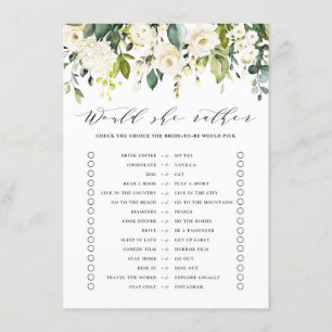 White Floral Would She Rather Bridal Shower Game Enclosure Card