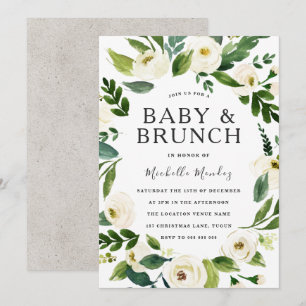 White Floral Wreath Baby Shower Brunch Invitation