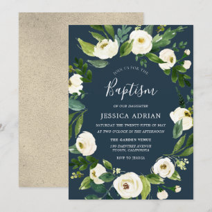 White Floral Wreath Baptism Christening Invite