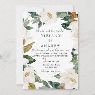 White Floral Wreath Elegant Floral Spring Wedding Invitation