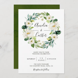 White Floral Wreath Wedding Invitation