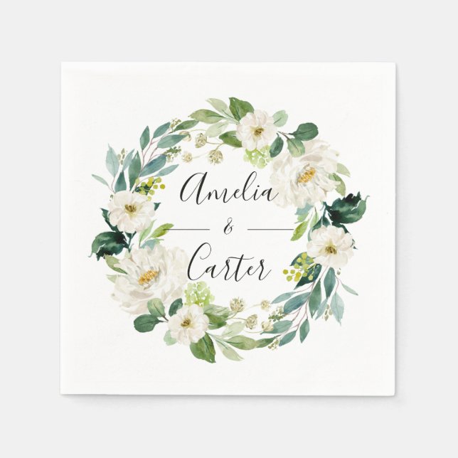 White Floral Wreath Wedding Paper Napkin (Front)