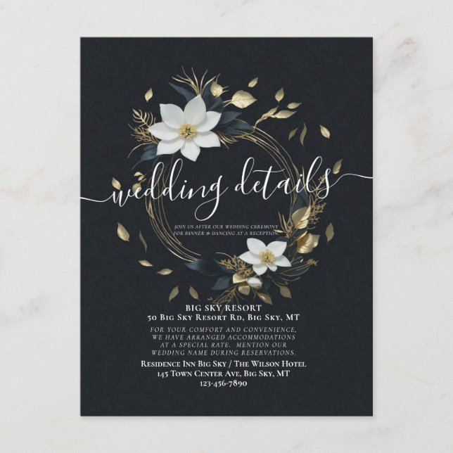 White Floral Wreath Wedding Wedding Details Photo Enclosure Card (Front)