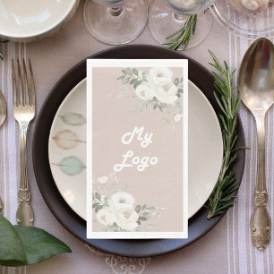 White florals beige business logo napkin