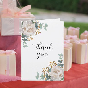 White florals eucalyptus greenery photo birthday thank you card