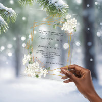 White florals gold geometric frame clear wedding