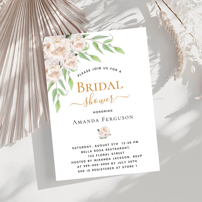 White florals greenery elegant Bridal Shower Invitation (Creator Uploaded)