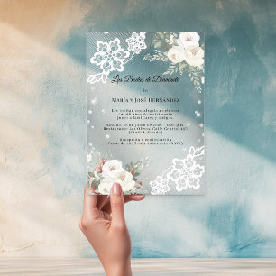  White Florals Invitación Bodas de Diamante Acrylic Invitations