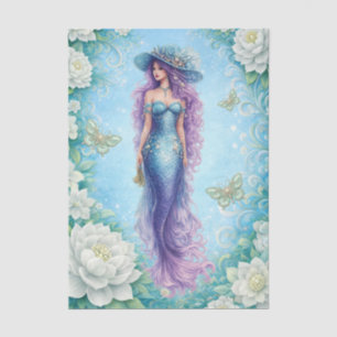 White Florals Mermaid & Butterflies Decoupage  Tissue Paper