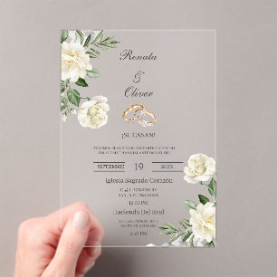 White flow wedding ring Spanish Wedding Invitation