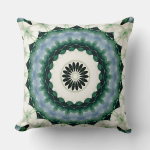 White Flower and Cerulean Blue Mandala Cushion