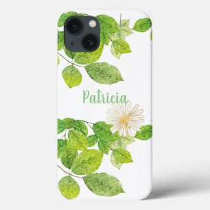 White Flower and Green Leaves Garden iPhone 13 Case
