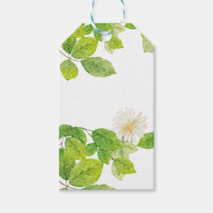 White Flower and Green Leaves Garden Gift Tags