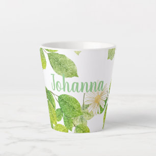 White Flower and Green Leaves Garden Latte Mug