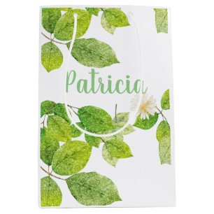 White Flower and Green Leaves Garden Medium Gift Bag