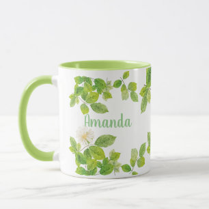 White Flower and Green Leaves Garden Mug