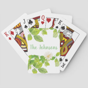 White Flower and Green Leaves Garden Playing Cards