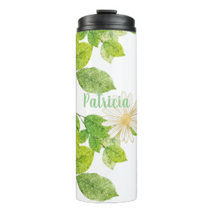 White Flower and Green Leaves Garden Thermal Tumbler