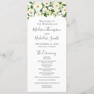 White Flower and Green Wedding Program Cards